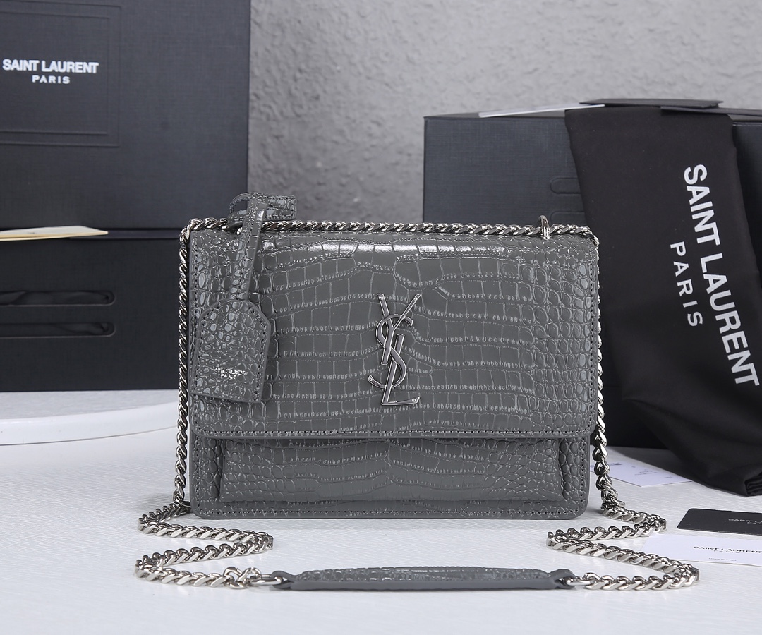Replica Ysl Sunset Medium In Crocodile Embossed Shiny Leather 1737