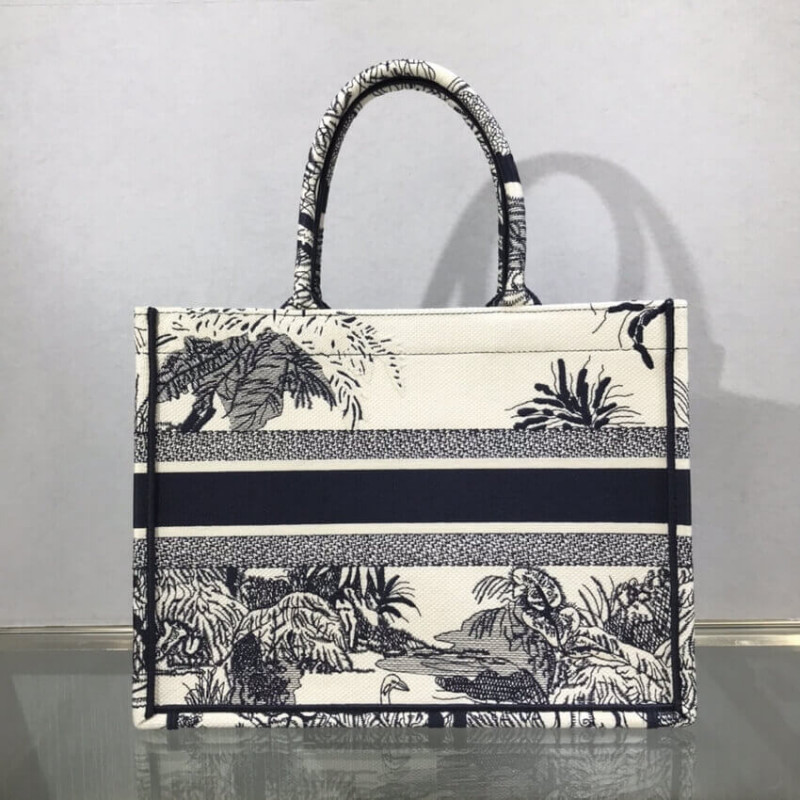 Replica Dior Small Book Tote Blue Toile De Jouy Palms Embroidery M1296