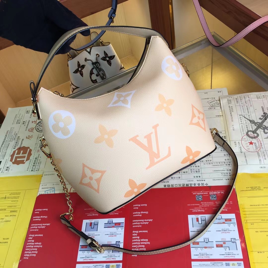 Replica Louis Vuitton Marshmallow Hobo Bag Beige/Pink/Blue