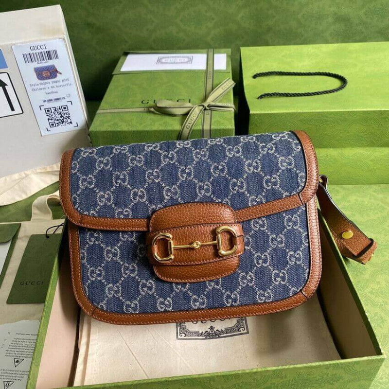 Replica Gucci Horsebit 1955 Small Bag 602204 In Blue Denim