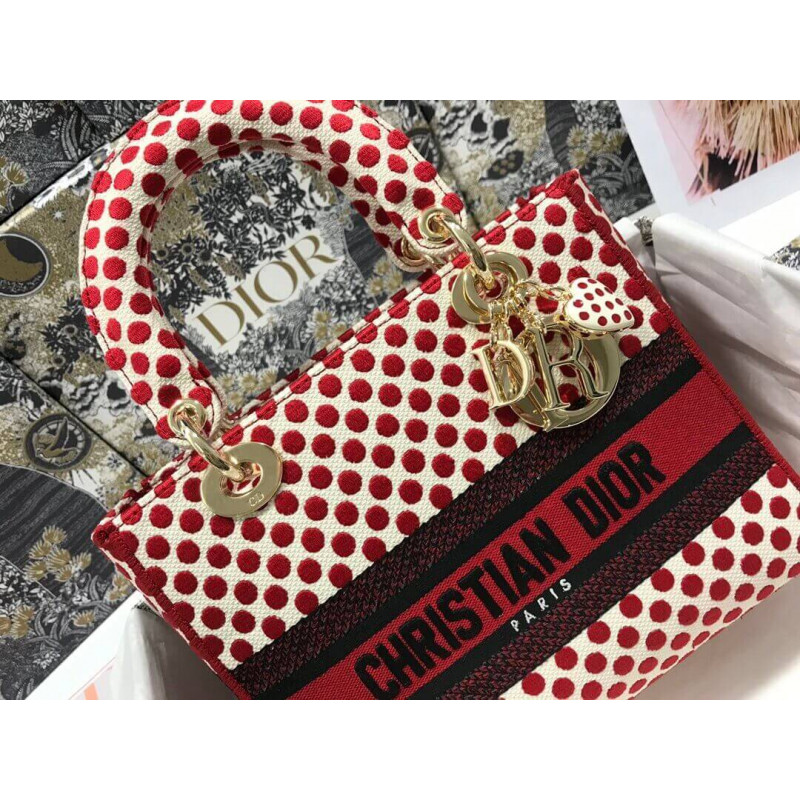 Replica Dior Medium Lady D-Lite Dioramour Bag In Dots Embroidery M0565