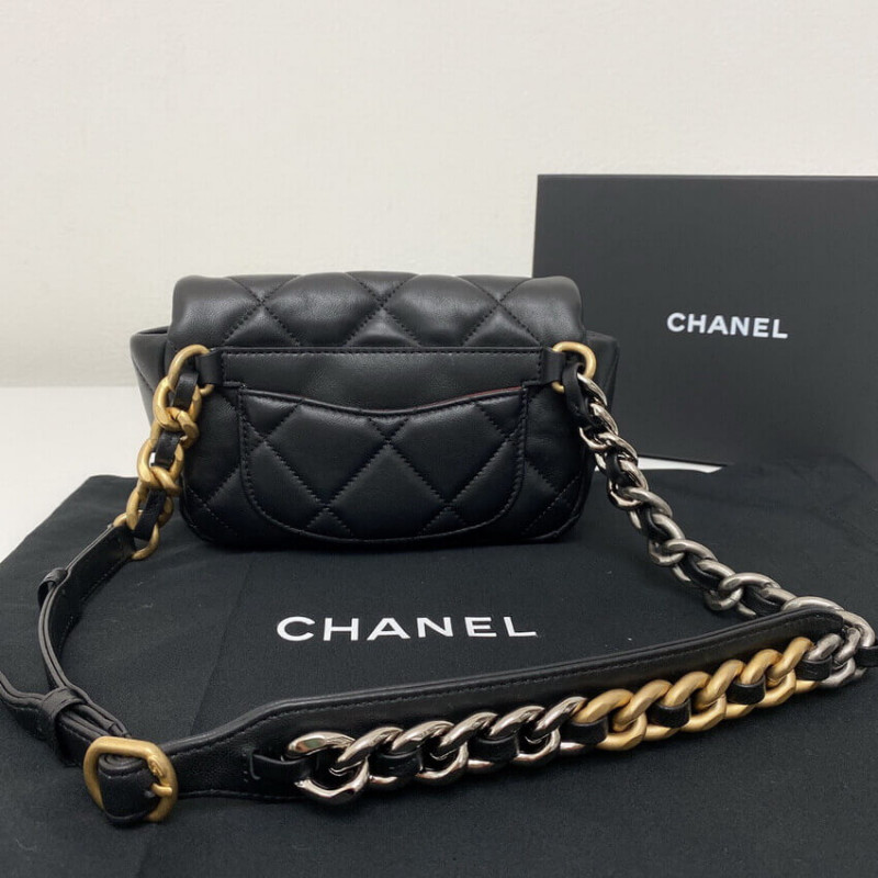 Replica Chanel Lambskin Quilted Chanel 19 Waist Bag As1163 Black