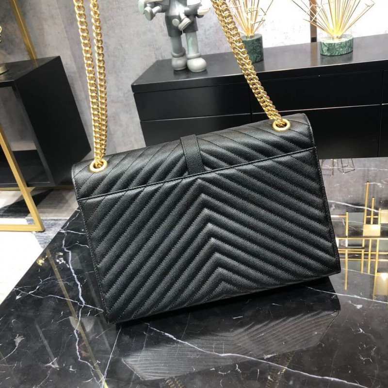 Replica Saint Laurent Grain Leather Large Envelope Chain Bag 396910 Black