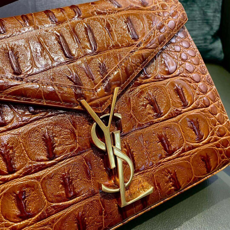 Replica Ysl Saint Laurent Cassandra Mini Top Handle Bag In Caiman Embossed Leather 602716 Brown