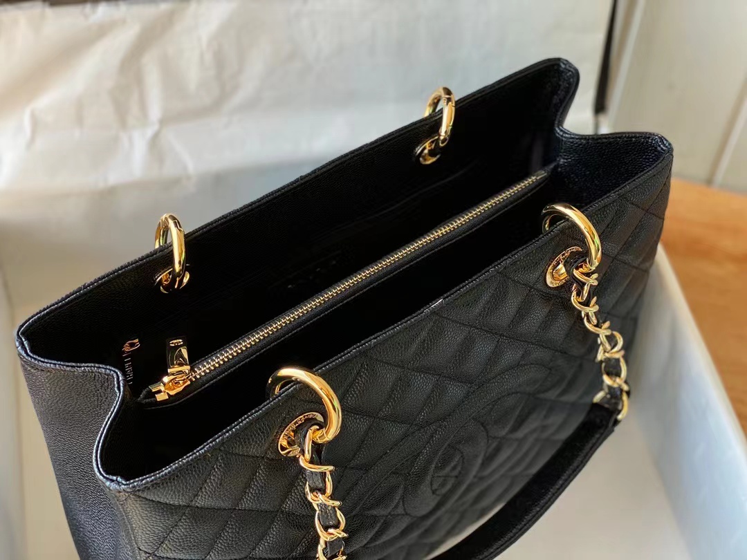 Replica Chanel Grand Shopping Black Tote Quilted Caviar A50995