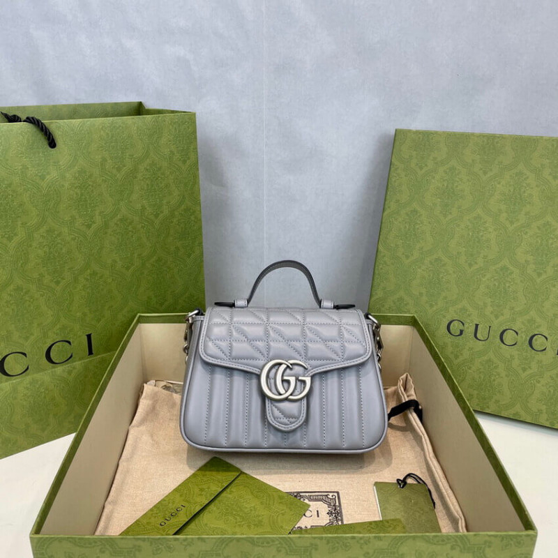 Replica Gucci Gg Marmont Grey Matelasse Leather Mini Top Handle Bag 583571
