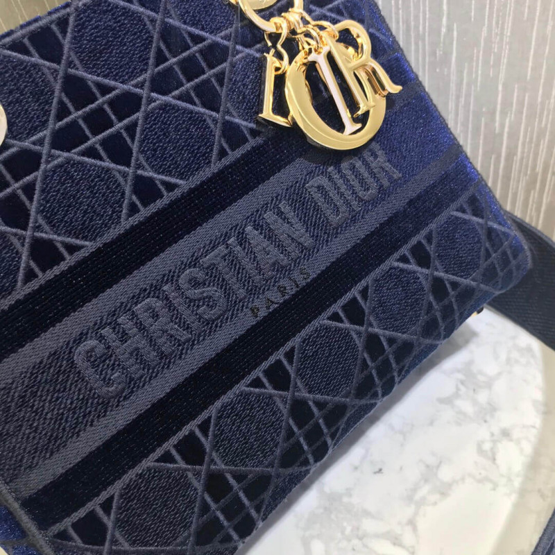 Replica Dior Medium Lady D-Lite Bag Embroidered Velvet M0565O