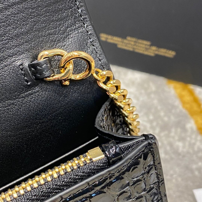 Replica Ysl Saint Laurent Kate Chain Wallet With Tassel In Crocodile Embossed Leather 452159