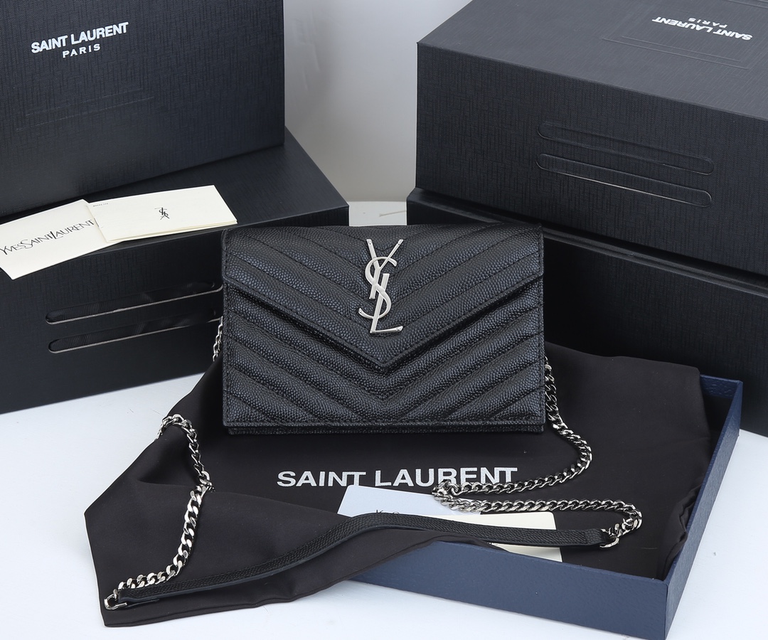 Replica Ysl Envelope Chain Wallet In Grain De Poudre Embossed Leather 1888