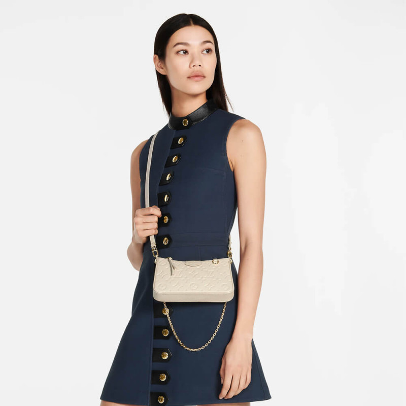 Replica Louis Vuitton Monogram Empreinte Easy Pouch On Strap M81066 Creme Aaa