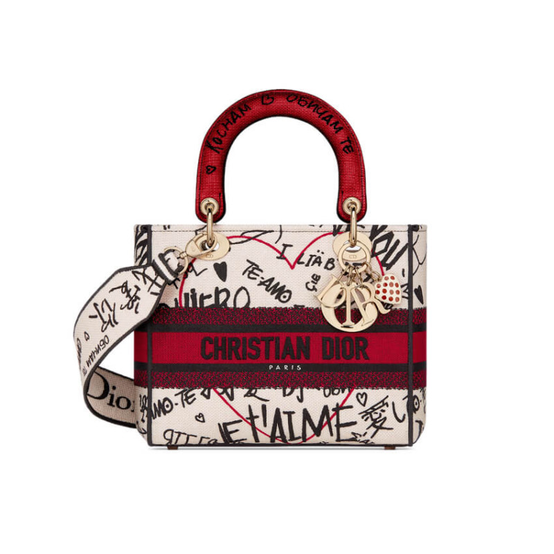 Replica Dior Medium Lady D-Lite Dioramour Bag Latte Multicolor Dioramour Graffiti Embroidery M0565