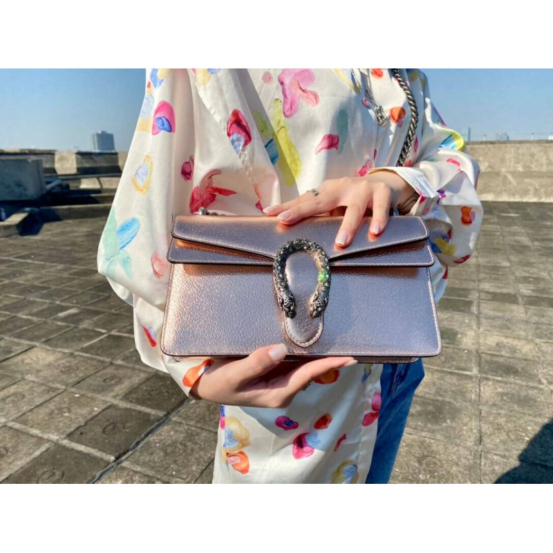 Replica Gucci Dionysus Small Shoulder Bag In Rose Gold Lame Leather 499623