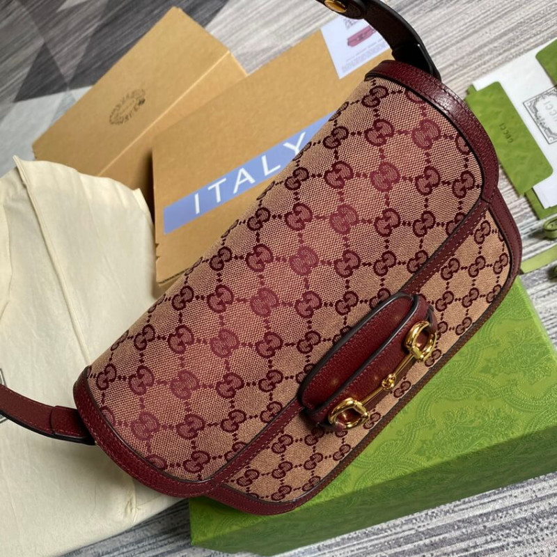 Replica Gucci Horsebit 1955 Small Bag 602204 In Burgundy Gg Canvas