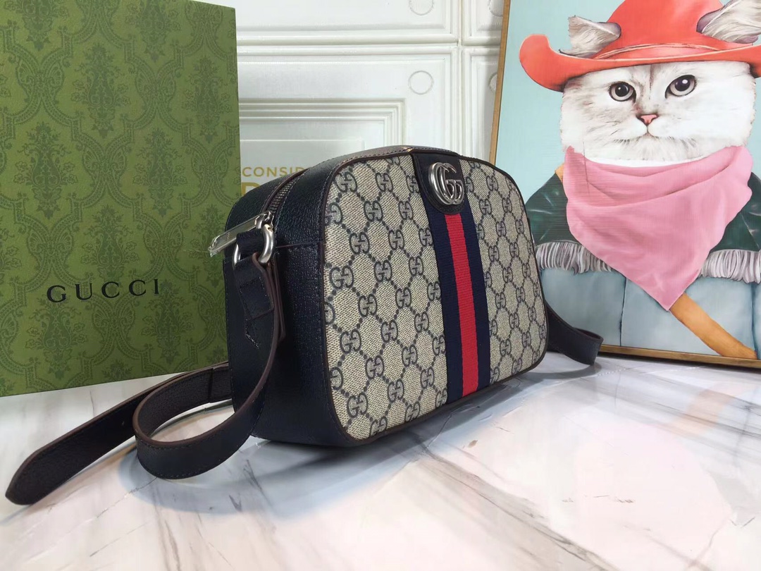 Replica Gucci Ophidia Double G Shoulder Bag- Black/White