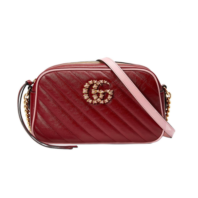 Replica Gucci Gg Marmont Small Shoulder Bag 447632 Red And Emerald Leather