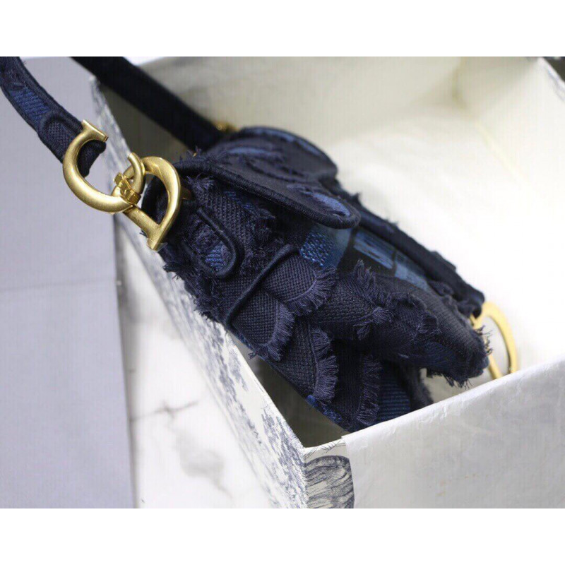 Replica Dior Saddle Bag Blue Camouflage Embroidery M0446