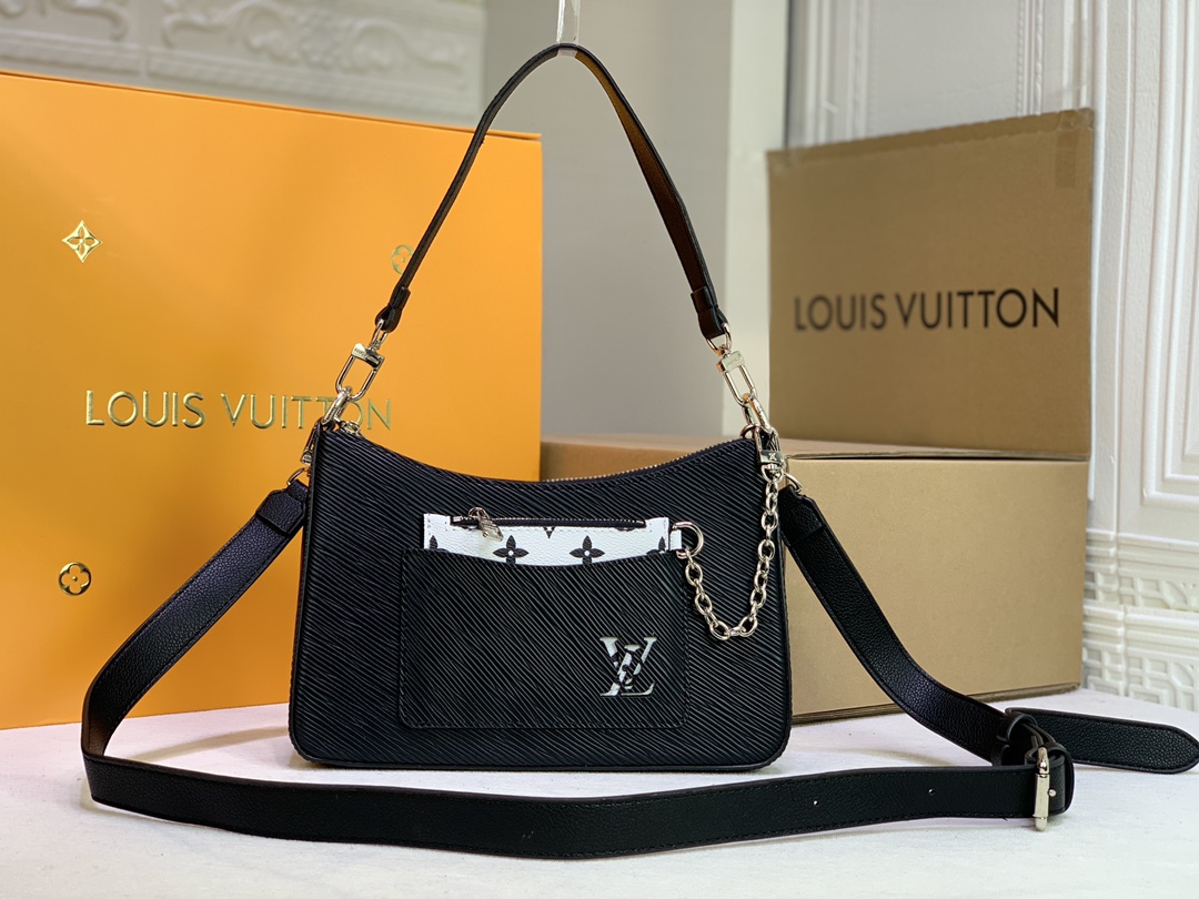 Replica Louis Vuitton Marelle Handbag Black/White/Brown