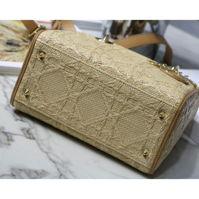 Replica Christian Dior Medium Lady Dior Bag Natural Cannage Raffia M0565