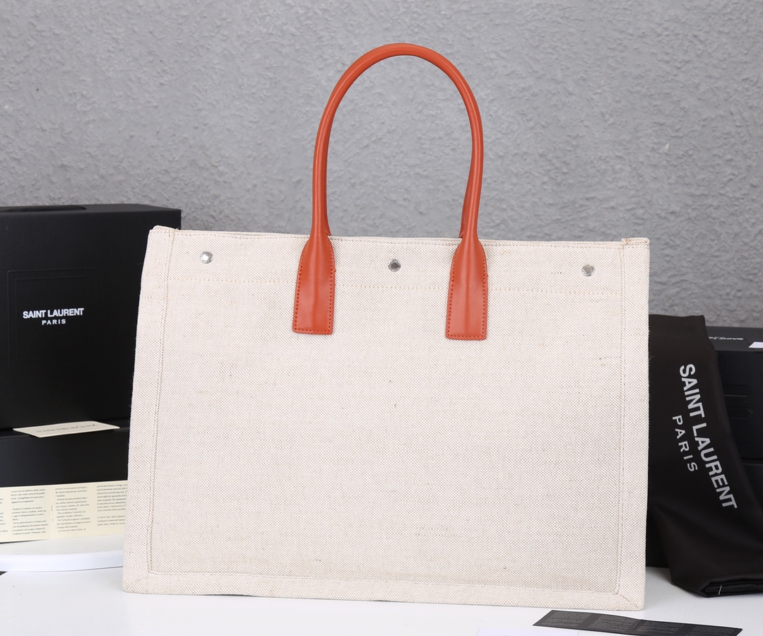 Replica Ysl Rive Gauche Tote Bag In Linen And Leather
