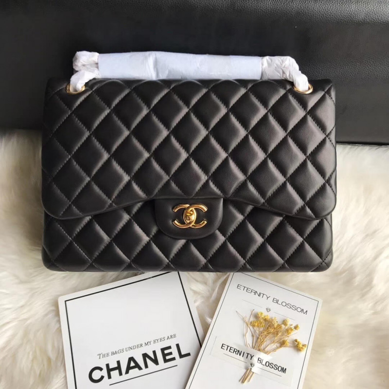 Replica Chanel Lambskin 30Cm Classic Flap Bag A1113 Black