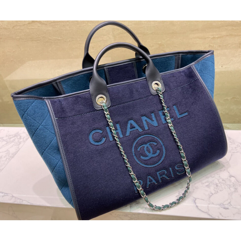 Replica Chanel Wool Felt Deauville Shopping Bag A60598 Blue