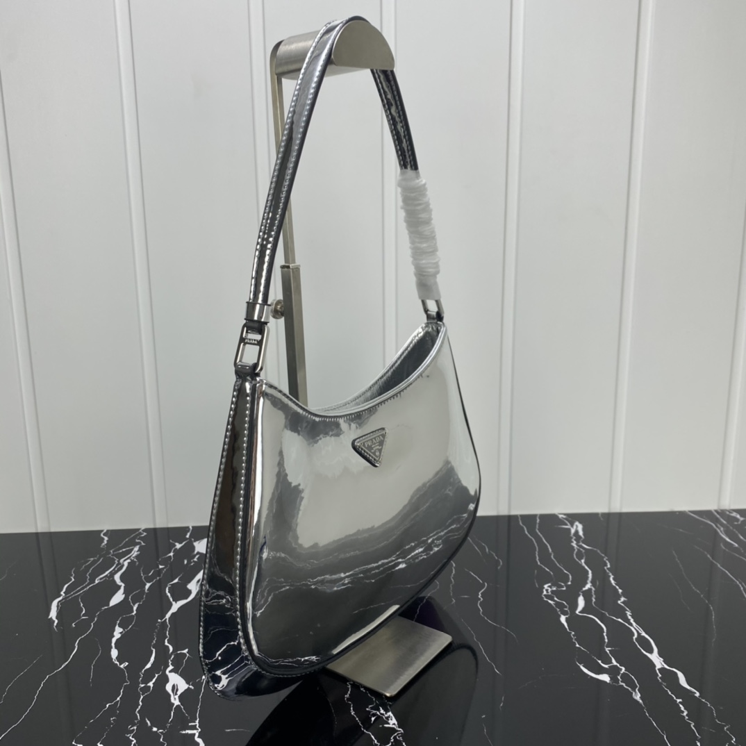 Replica Prada Cleo Brushed Leather Shoulder Bag With Flap 1Bc499 Black/Silver