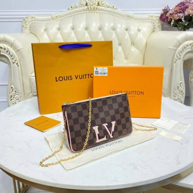 Replica Louis Vuitton Damier Ebene Double Zip Pochette N60254