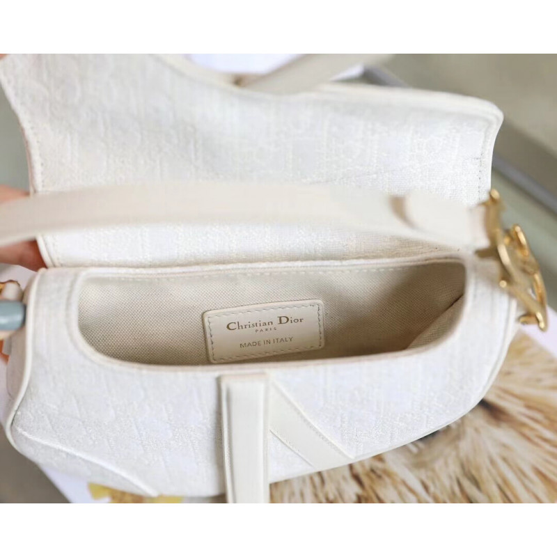 Replica Christian Dior Mini Saddle Bag In White Oblique Jacquard M0447