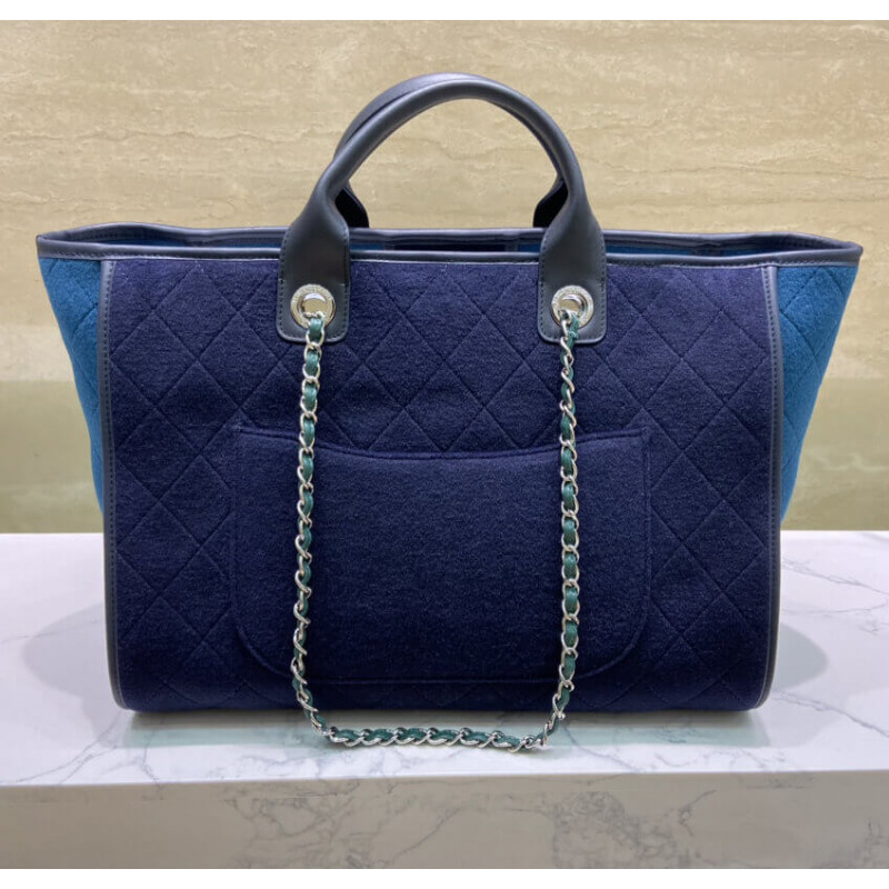 Replica Chanel Wool Felt Deauville Shopping Bag A60598 Blue