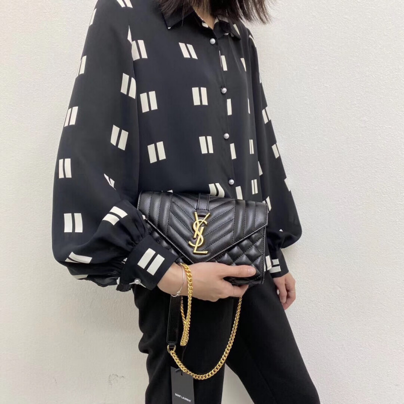 Replica Saint Laurent Grain Leather Envelope Small Bag 526286 Black