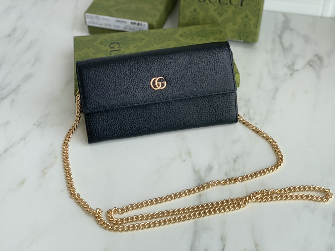 Replica Gucci Marmont Chain Wallet Beige/Black