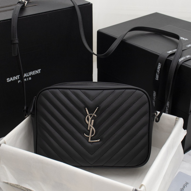 Replica Ysl Lou Camera Bag In Quilted Leather- Black/Silver