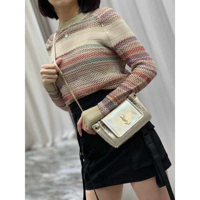 Replica Saint Laurent Nolita Mini Leather Shoulder Bag 672738 Champagne Gold