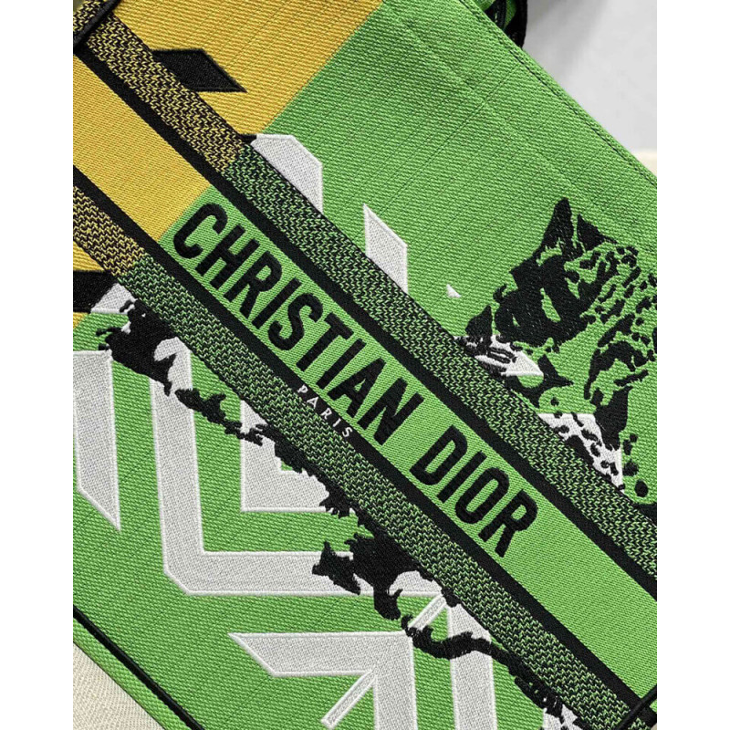 Replica Christian Dior Large Book Tote Bright Green And Orange D-Jungle Pop Embroidery M1286