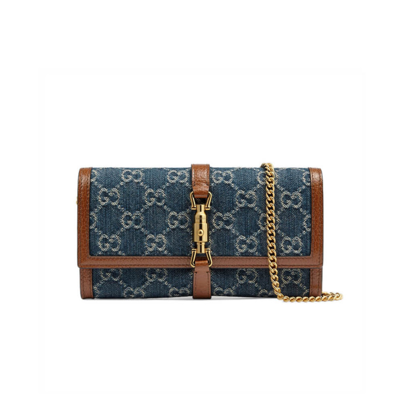Replica Gucci Jackie 1961 Chain Wallet 652681 In Blue Denim