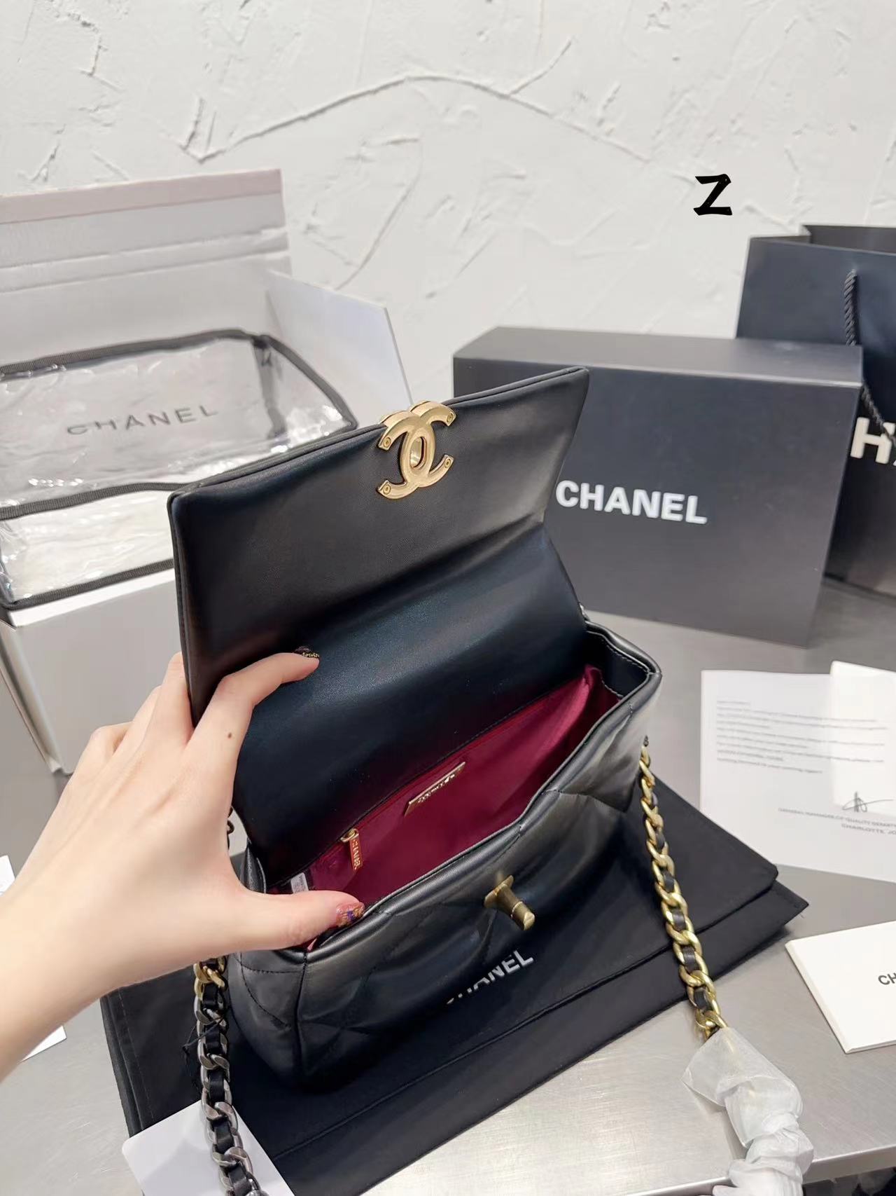 Replica Chanel 19 Hand 2Way Chain Shoulder Bag As1160 Lamb Leather Black Used Women