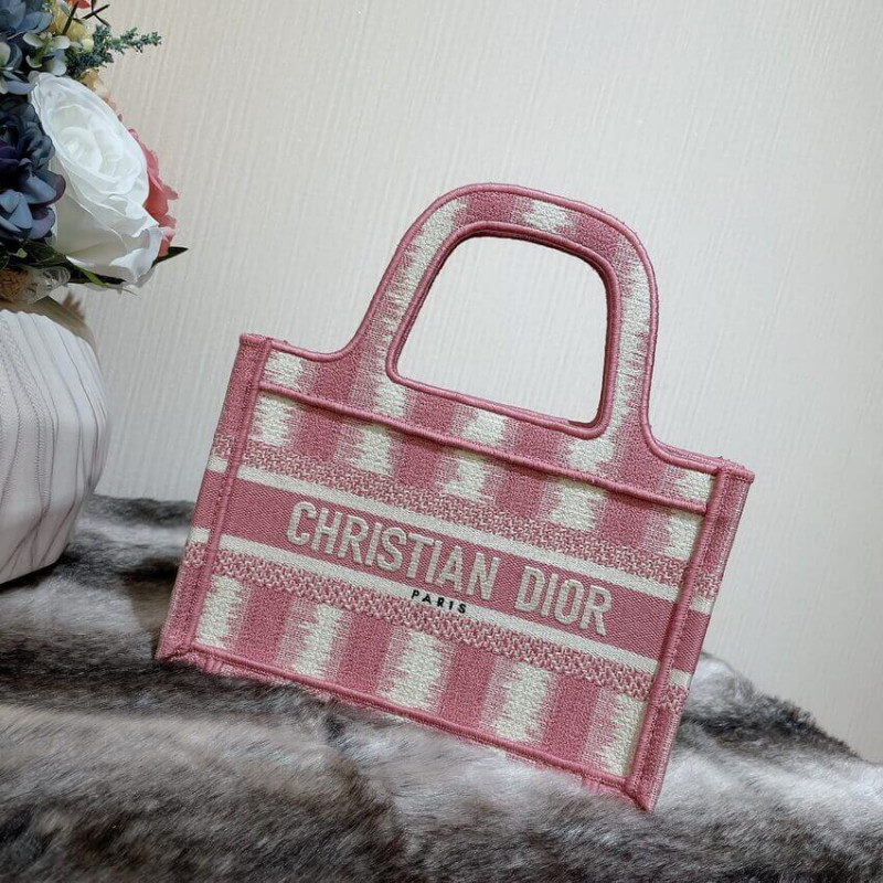 Replica Christian Dior Mini Book Tote Pink D-Stripes Embroidery S5475