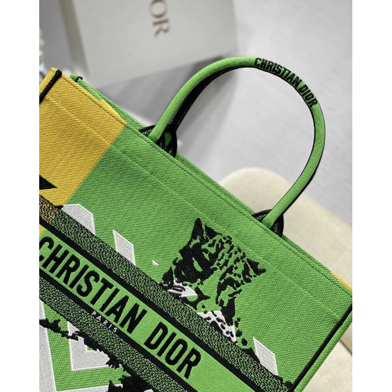 Replica Christian Dior Large Book Tote Bright Green And Orange D-Jungle Pop Embroidery M1286