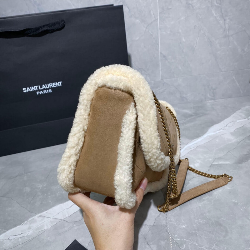 Replica Ysl Saint Laurent Niki Baby Mini Shearling-Trimmed Nubuck Shoulder Bag 533037