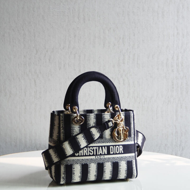 Replica Dior Medium Blue D-Stripes Embroidery Lady D-Lite Bag M0565