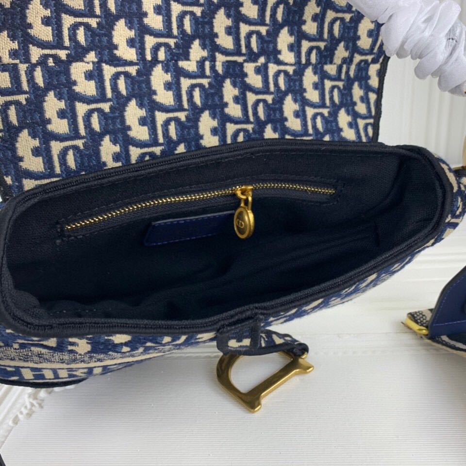 Replica Dior Navy/Gray Oblique Embroidery Saddle Bag