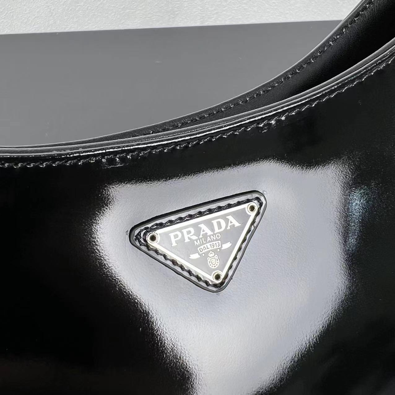 Replica Prada Cleo Brushed Leather Shoulder Bag With Flap 1Bc499 Black/Silver