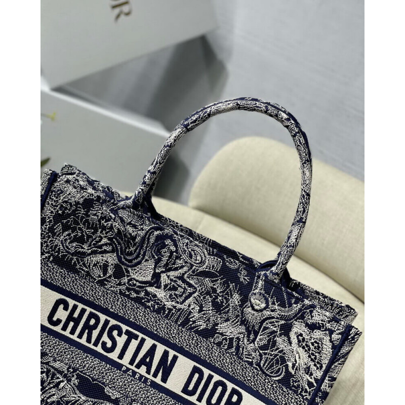 Replica Dior Small Book Tote Blue Toile De Jouy Reverse Embroidery M1296