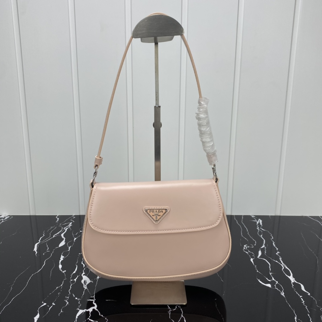 Replica Prada Cleo Brushed Leather Shoulder Bag With Flap 1Bd311 Pink/White