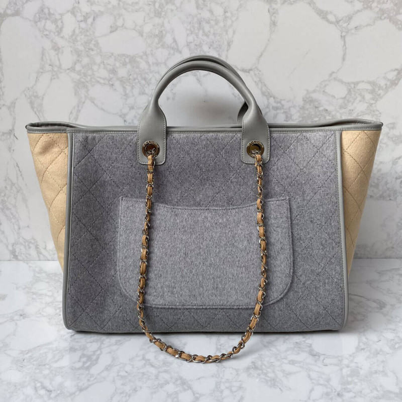 Replica Chanel Wool Felt Deauville Shopping Bag A60598 Grey