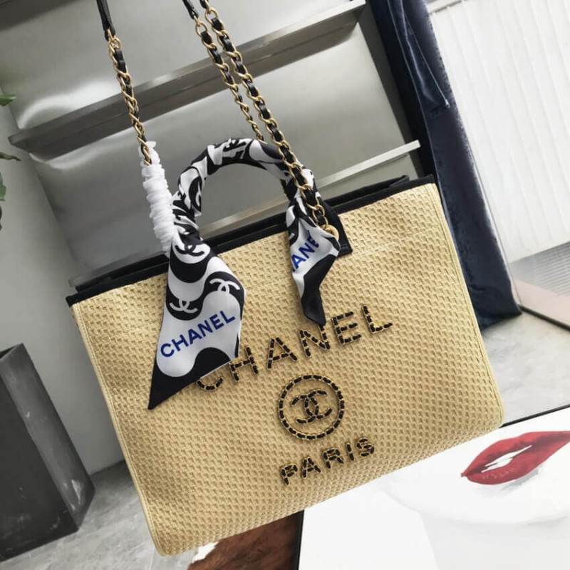 Replica Chanel 21S Deauville Woven Chain Leather Large Shopping Bag A66941