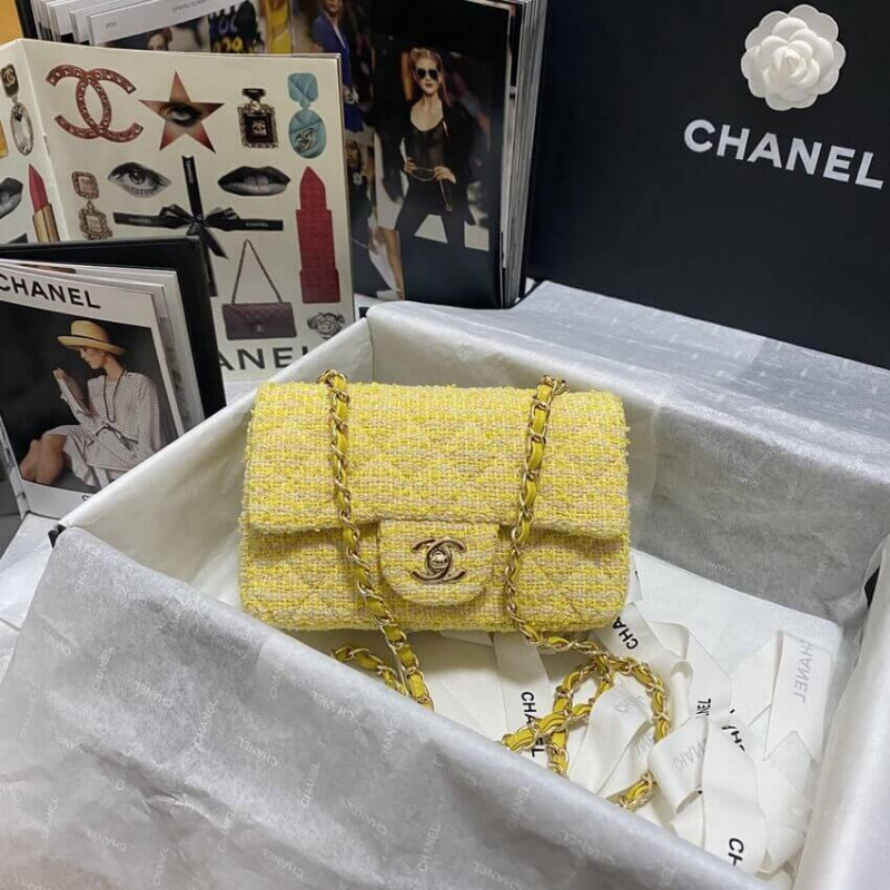 Replica Chanel 20Cm Classic Flap Bag In Yellow Tweed 1116