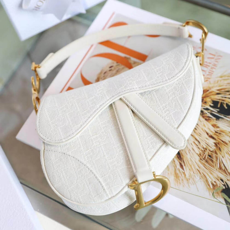 Replica Christian Dior Mini Saddle Bag In White Oblique Jacquard M0447