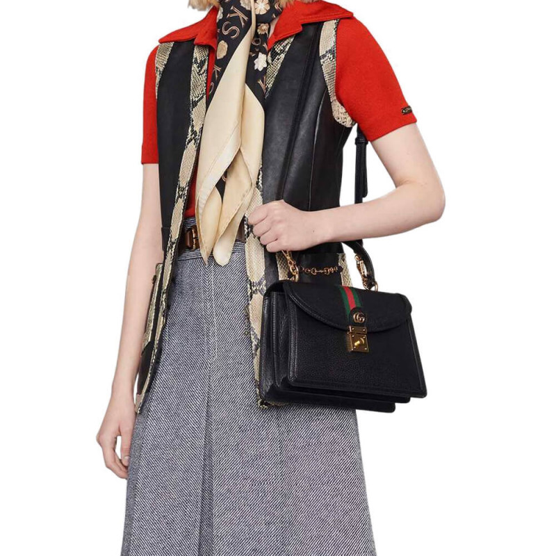 Replica Gucci Ophidia Leather Small Top Handle Bag With Web 651055