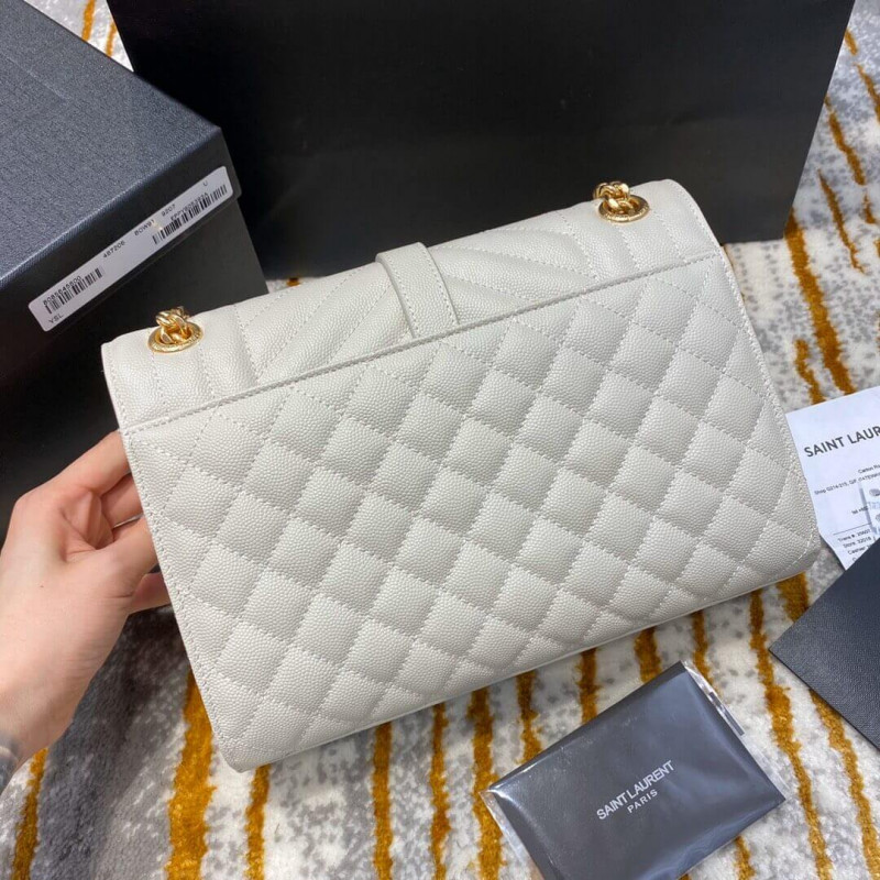 Replica Saint Laurent Grain Leather Envelope Medium Bag 487206 White